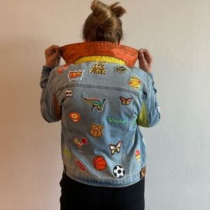 Name: Good Vibes Jacket.
JARE Fashion
Handcrafted 
Denim, Paint, Yarn, Patche